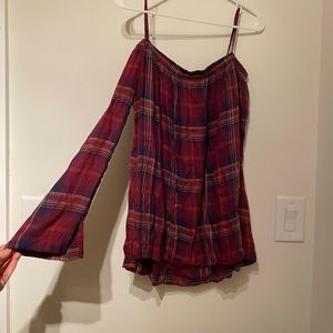 Cloth & Stone off the shoulder plaid top